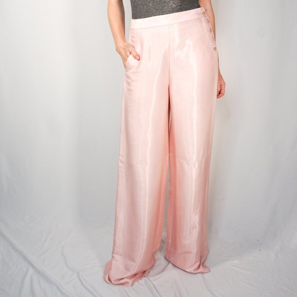 Ralph Lauren Pants - RALPH LAUREN Theodora Wide Satin Pink Pants NWOT
